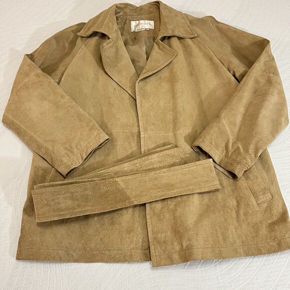 Margaret Godfrey Suede Leather Jacket Belt Sz M Brown Button Up Western Cowgirl - Picture 3 of 12